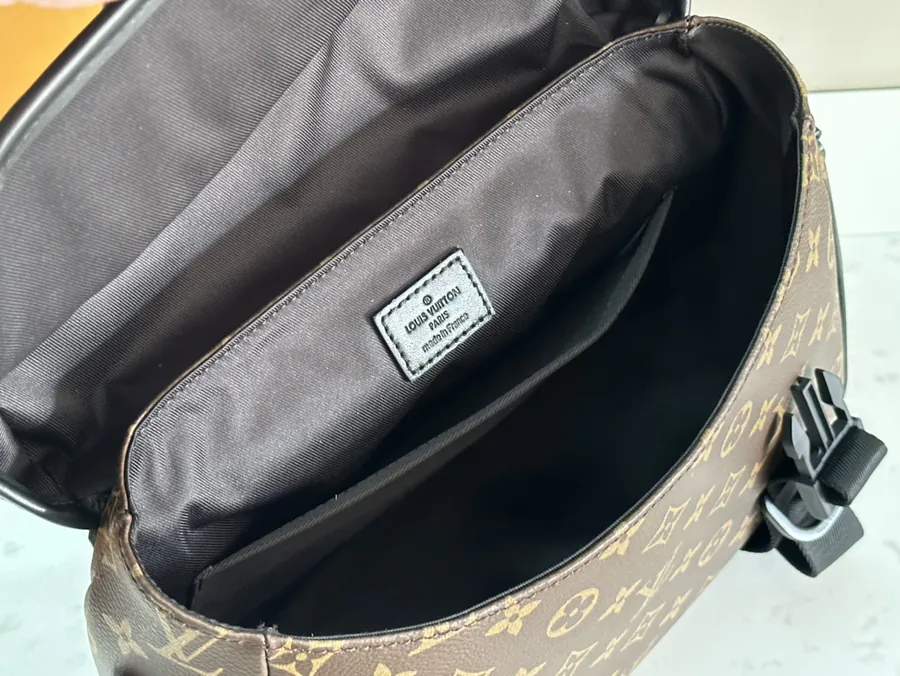 LV Trail Messenger Bag Classic Monogram Macassar Canvas with Leather Trim and Adjustable Strap