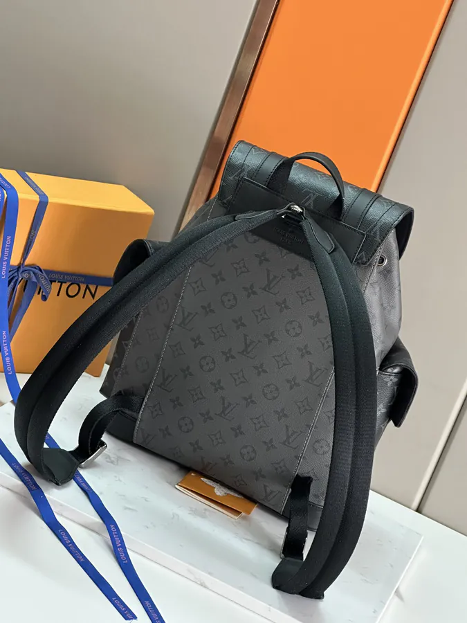 Christopher Small Backpack with Leather Trim and Monogram Eclipse Reverse Canvas