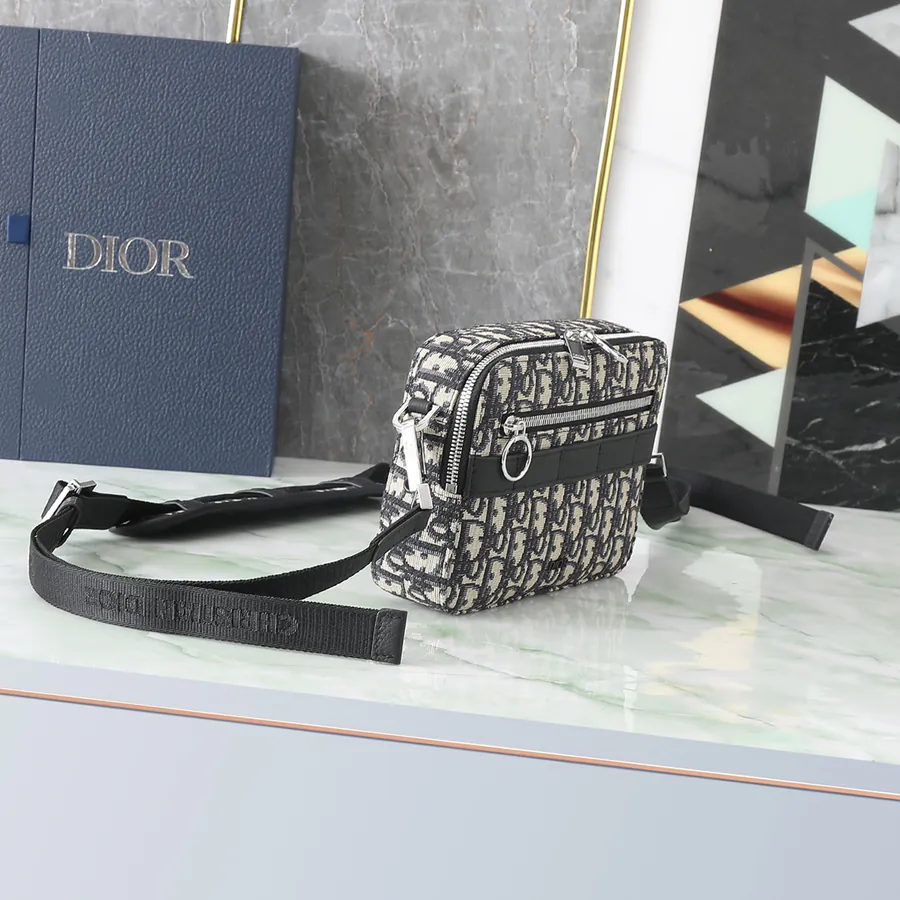 Safari Oblique Print Shoulder Bag with Black Grained Leather Strap