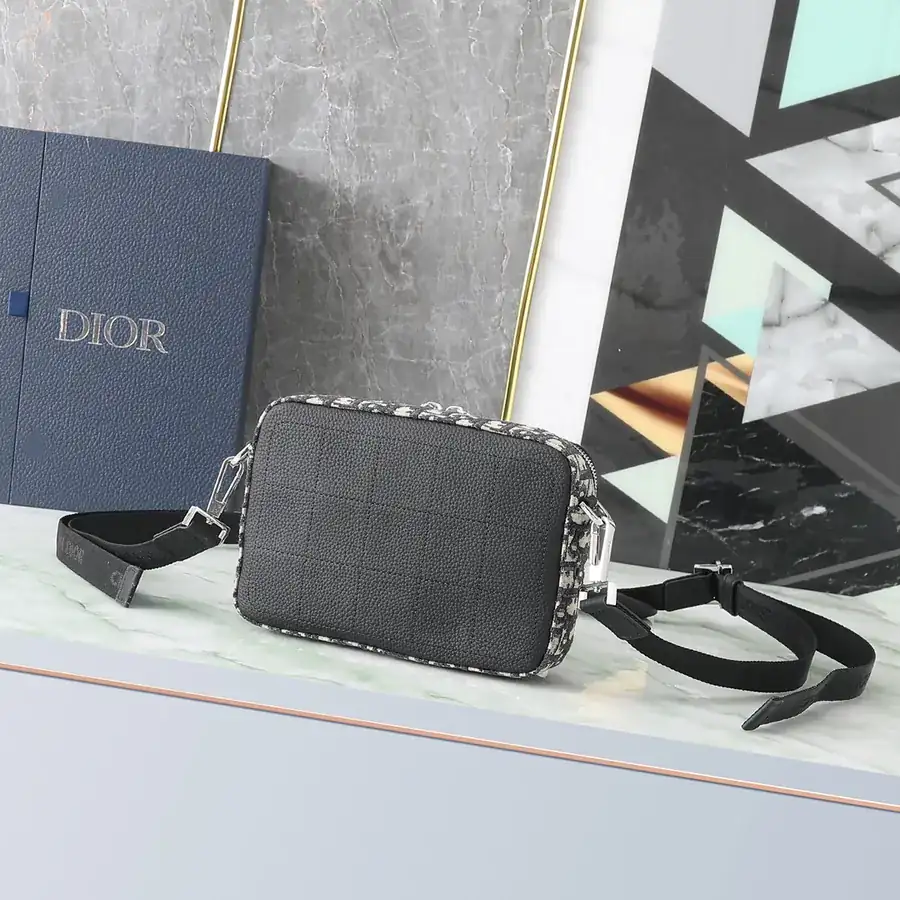 Safari Oblique Print Shoulder Bag with Black Grained Leather Strap