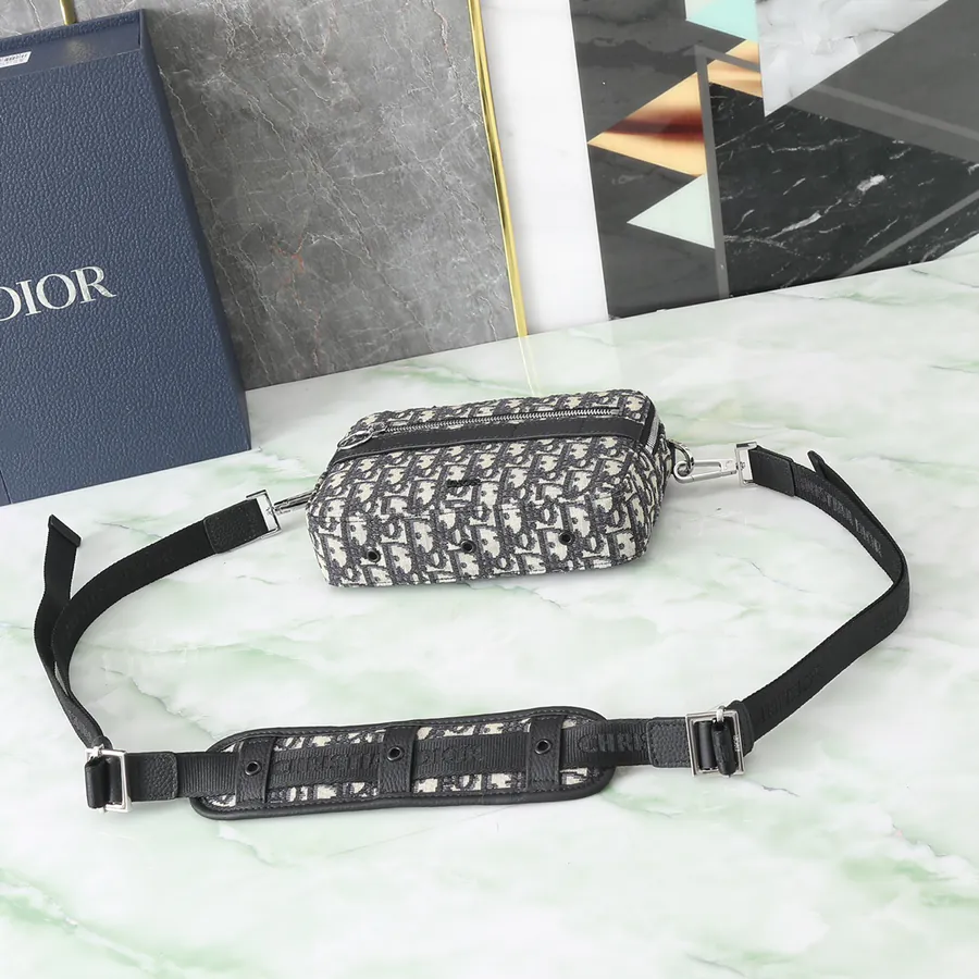 Safari Oblique Print Shoulder Bag with Black Grained Leather Strap