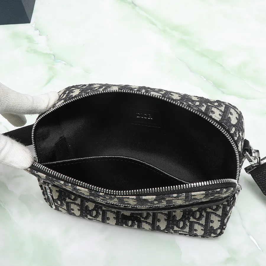 Safari Oblique Print Shoulder Bag with Black Grained Leather Strap
