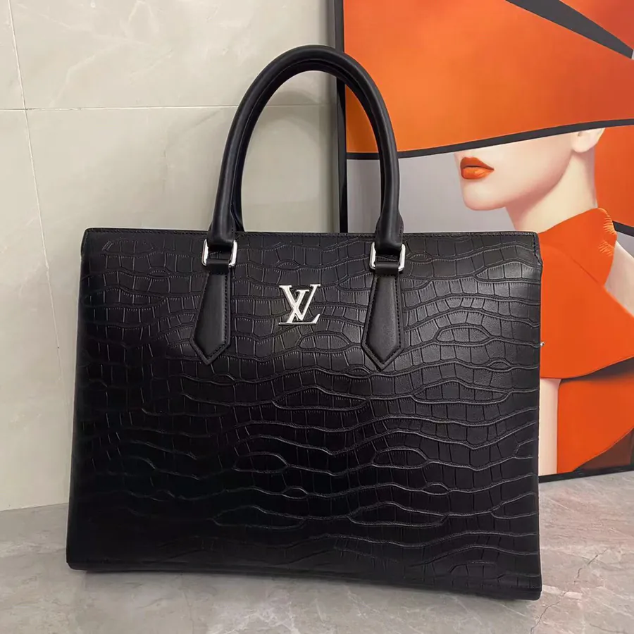 L Family Briefcase in Grained Calfskin
