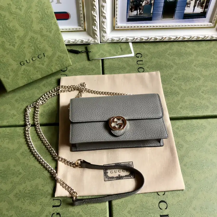 G Brand Bucket Bag with Grained Calfskin and Double G Chain