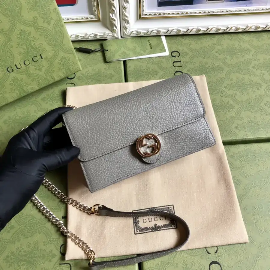 G Brand Bucket Bag with Grained Calfskin and Double G Chain