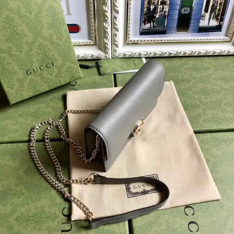 G Brand Bucket Bag with Grained Calfskin and Double G Chain