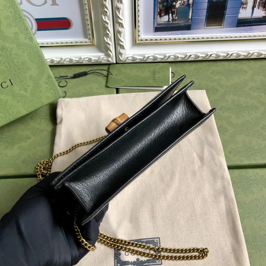GG Bucket Bag Black Leather with Classic Bamboo Handles