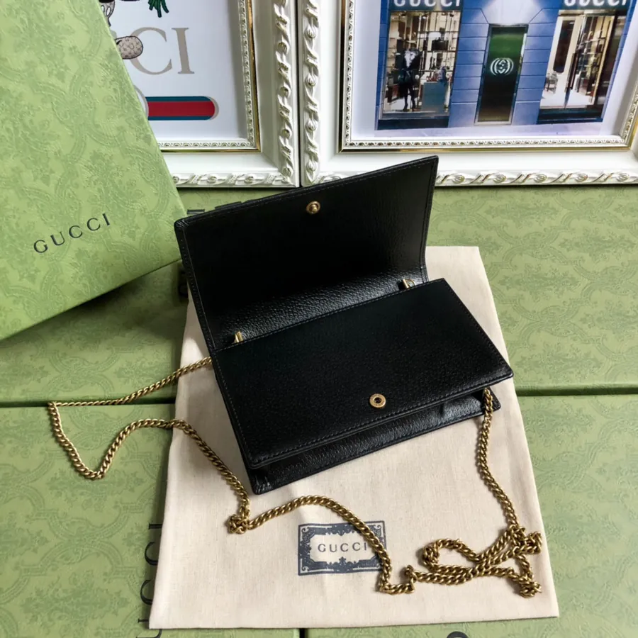 GG Bucket Bag Black Leather with Classic Bamboo Handles