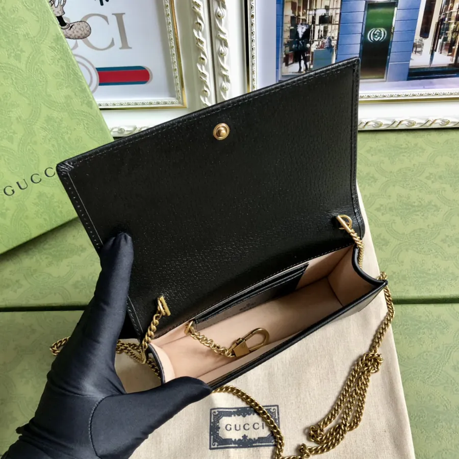 GG Bucket Bag Black Leather with Classic Bamboo Handles