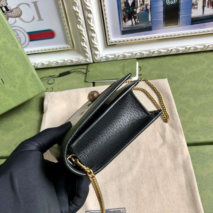 GG Bucket Bag Black Leather with Classic Bamboo Handles