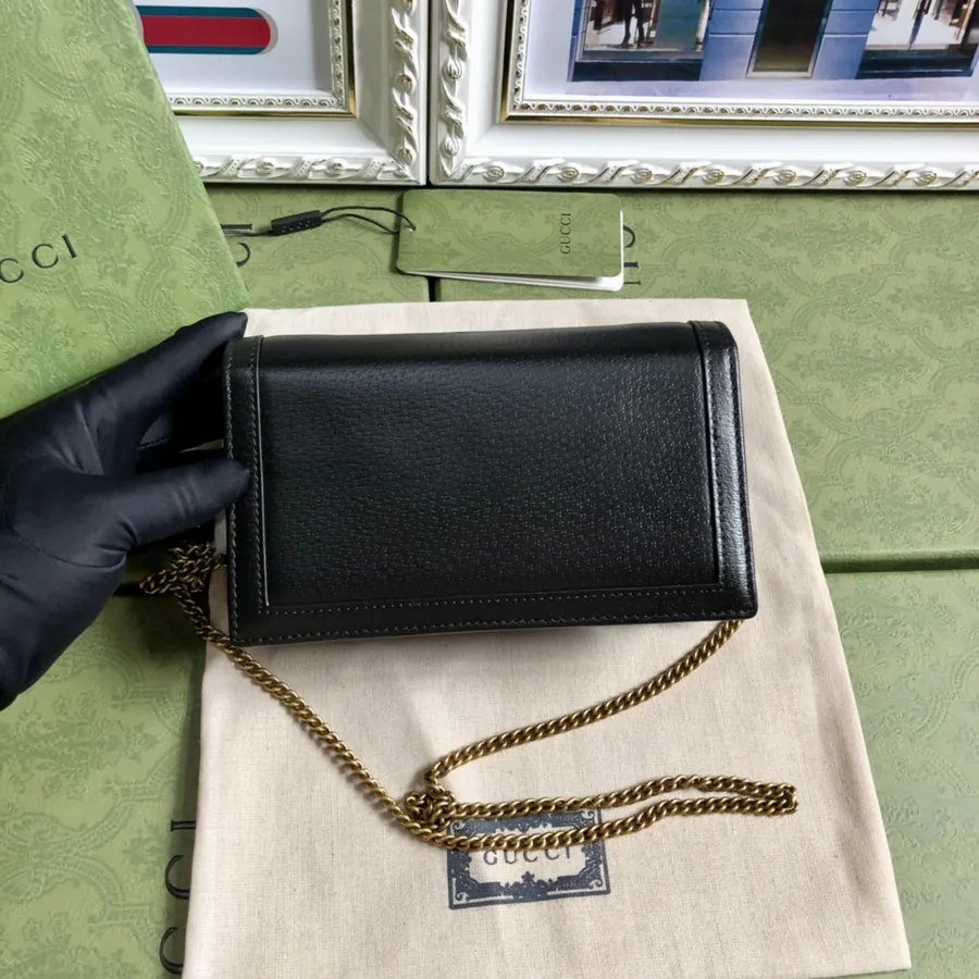GG Bucket Bag Black Leather with Classic Bamboo Handles