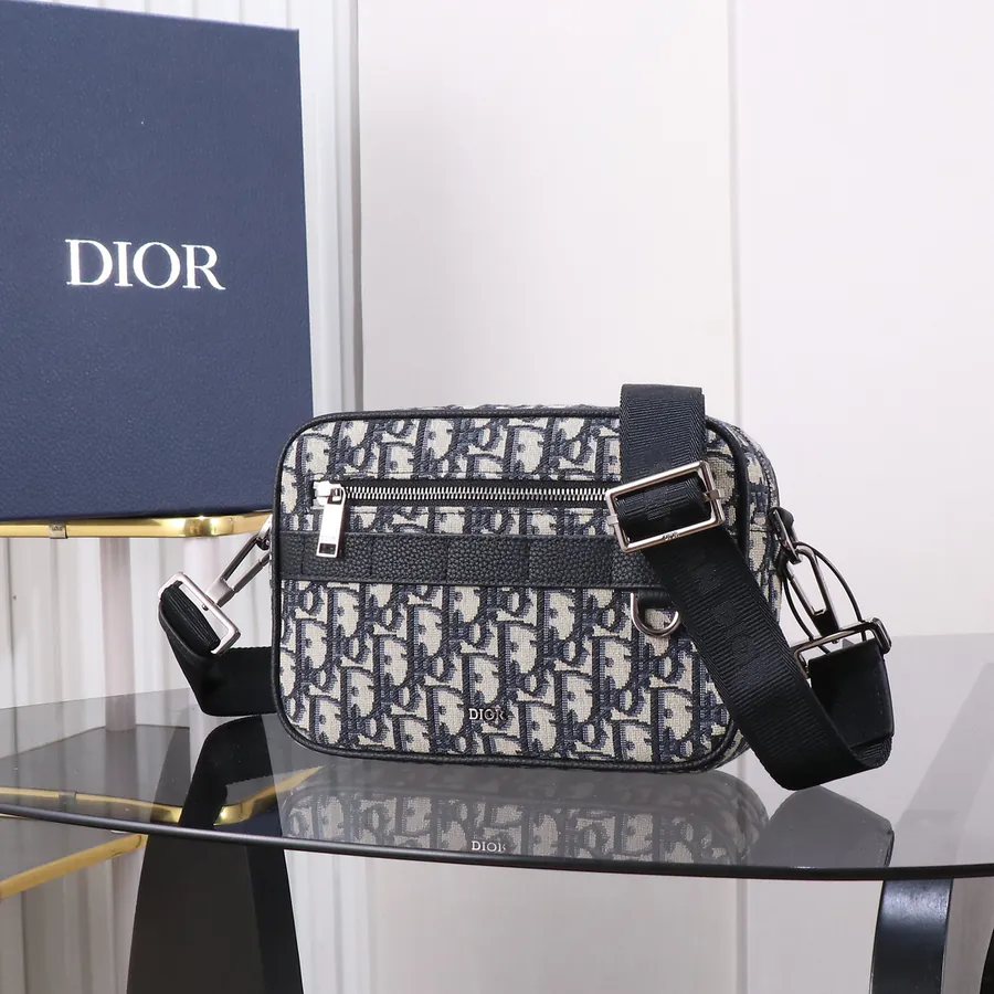 Safari Messenger Bag with Strap Black Oblique Print