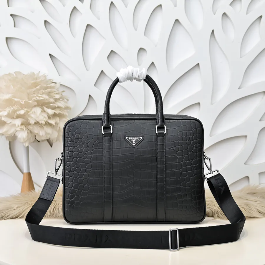 PRADA Men's Briefcase Premium Leather, Timeless Design