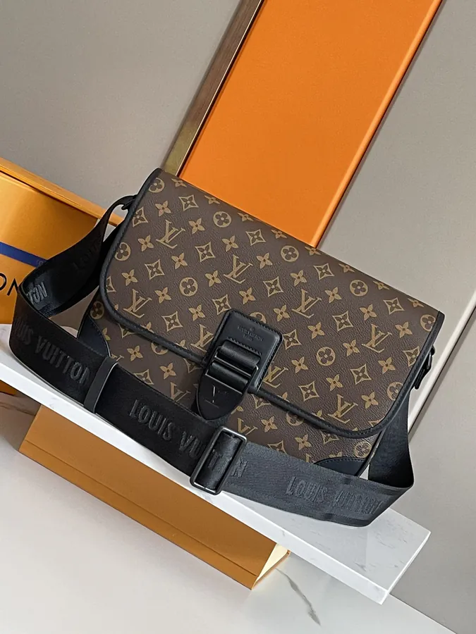 Archy Medium Briefcase with Leather Trim and Monogram Macassar Canvas