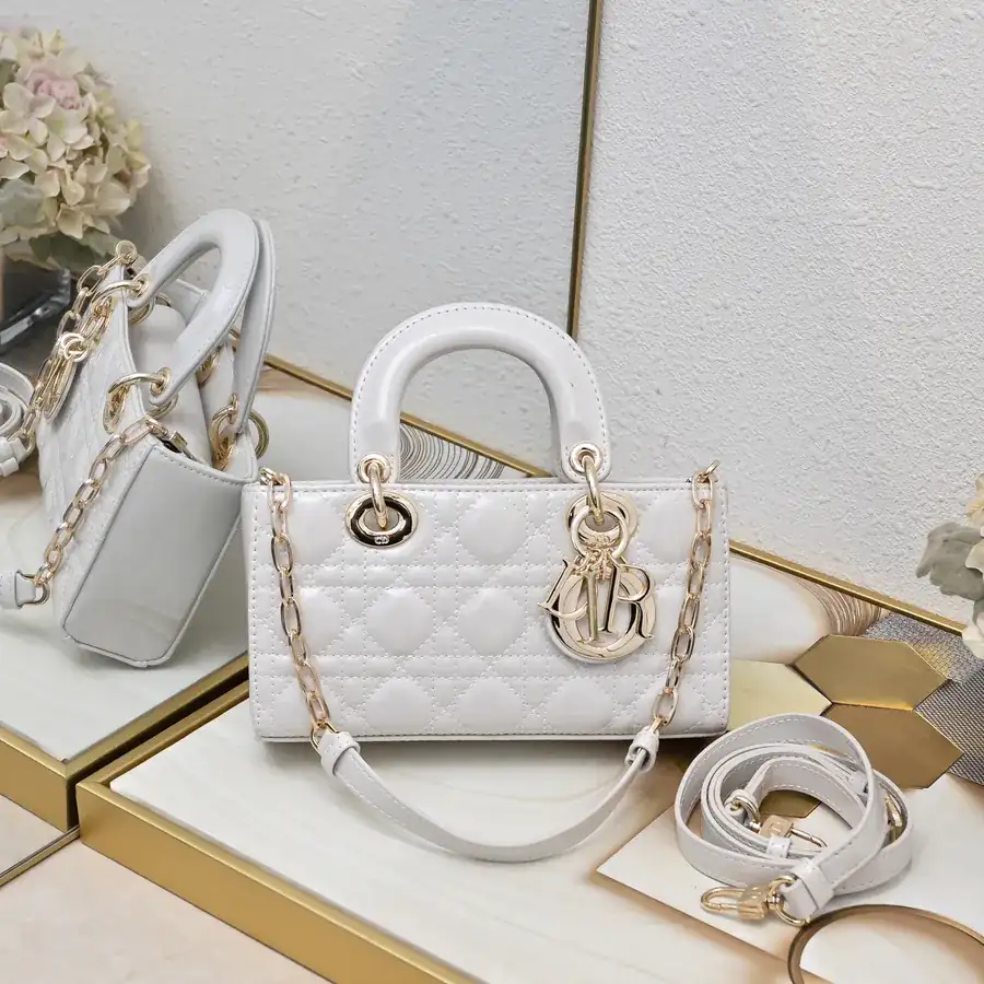Crossbody Diana Bag Glossy White Metal Clasp Small Size