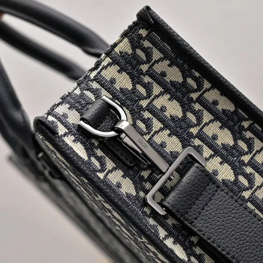 Dior Oblique Print Handbag with Grained Calfskin Trim