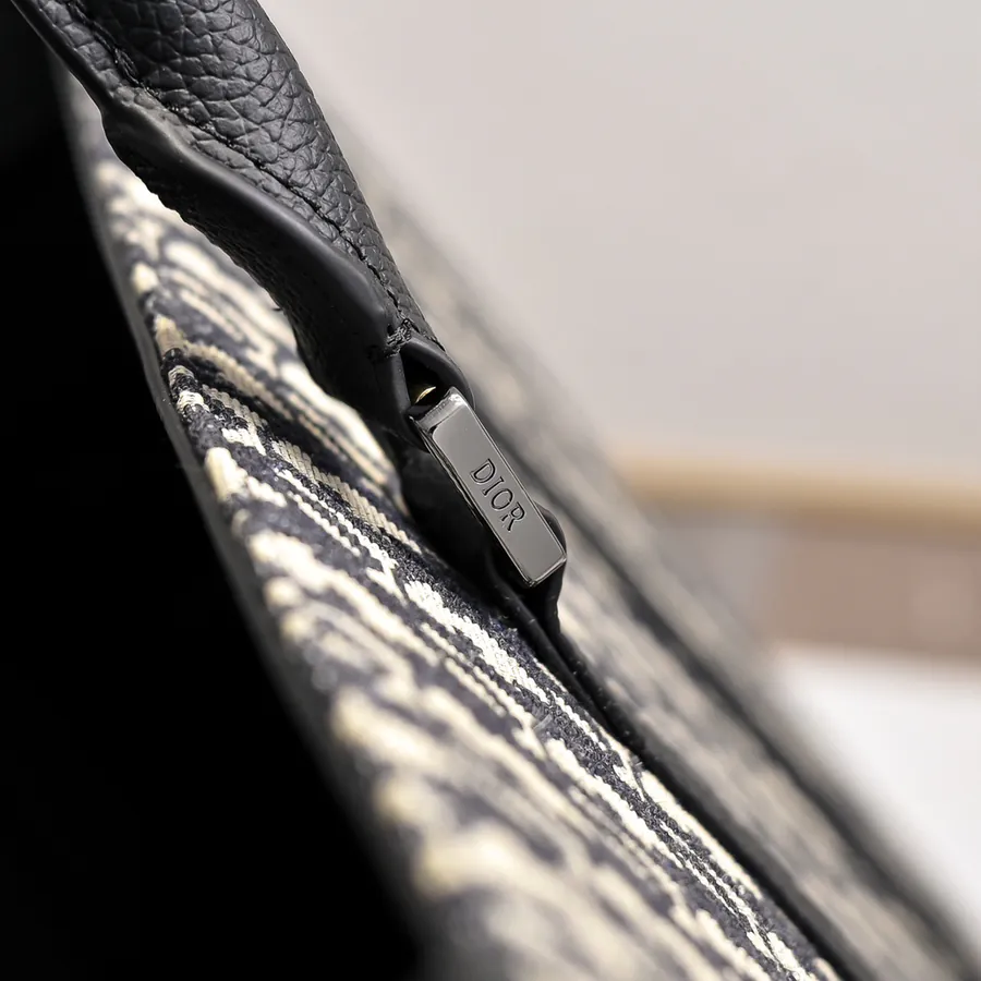 Dior Oblique Print Handbag with Grained Calfskin Trim