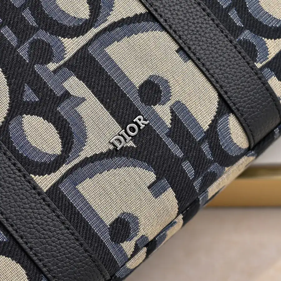 Dior Oblique Print Handbag with Grained Calfskin Details