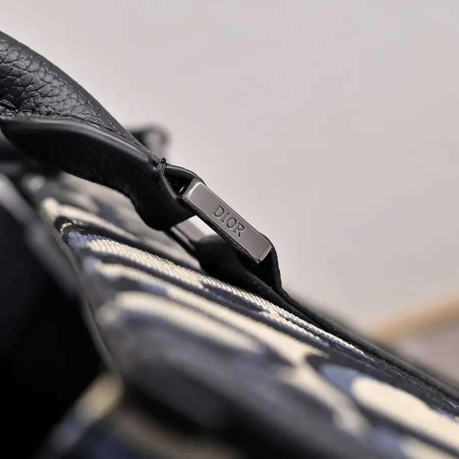 Dior Oblique Print Handbag with Grained Calfskin Details