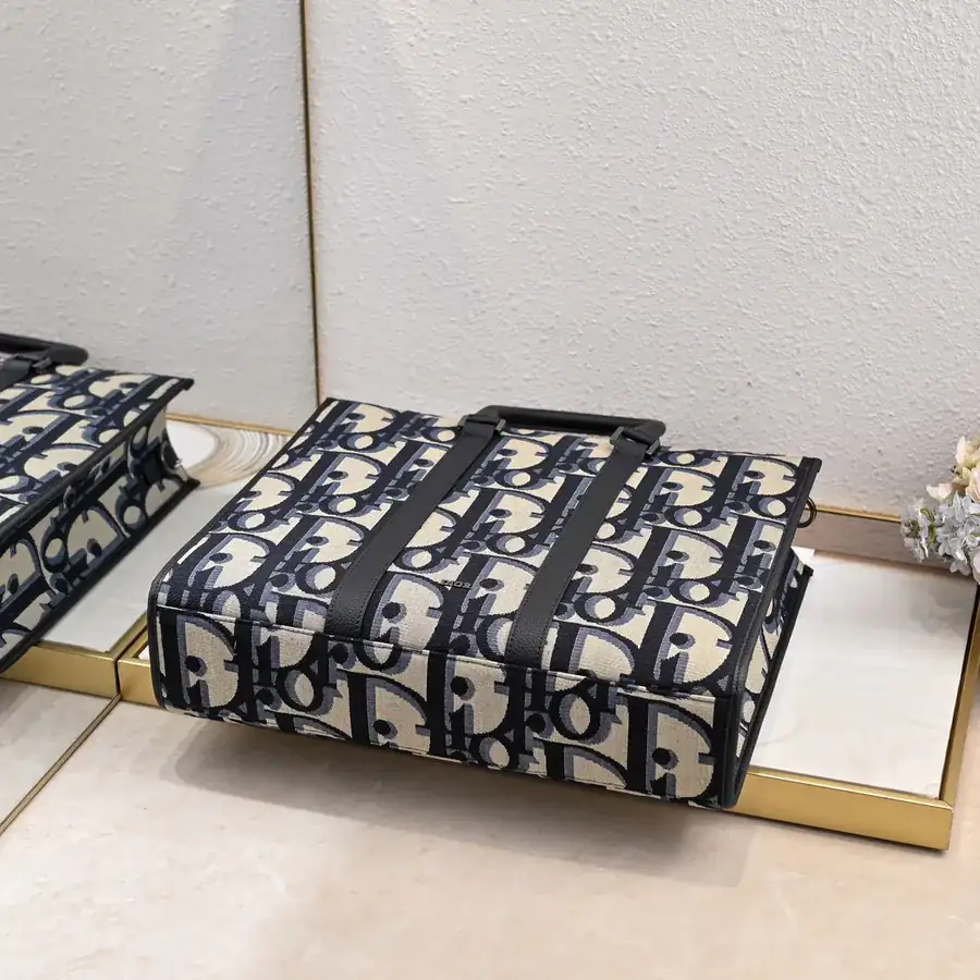 Dior Oblique Print Handbag with Grained Calfskin Details