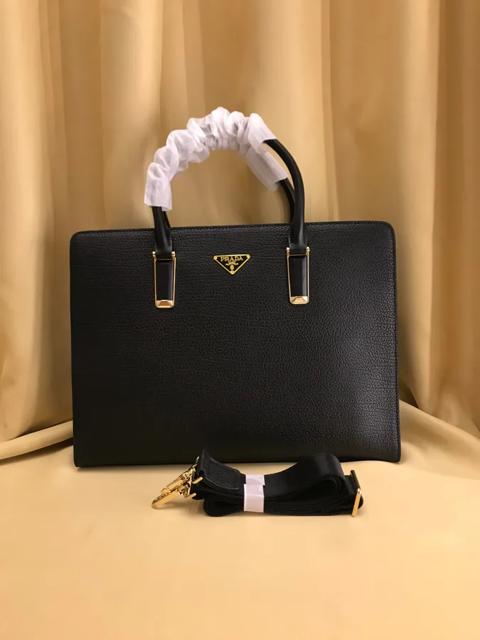 P Family Briefcase Italian Stripe Calfskin, Detachable Shoulder Strap