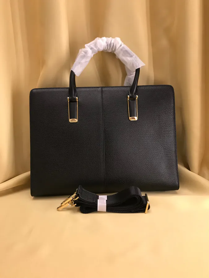 P Family Briefcase Italian Stripe Calfskin, Detachable Shoulder Strap