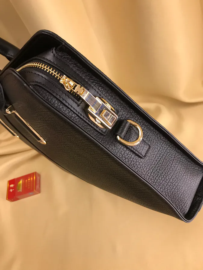 P Family Briefcase Italian Stripe Calfskin, Detachable Shoulder Strap