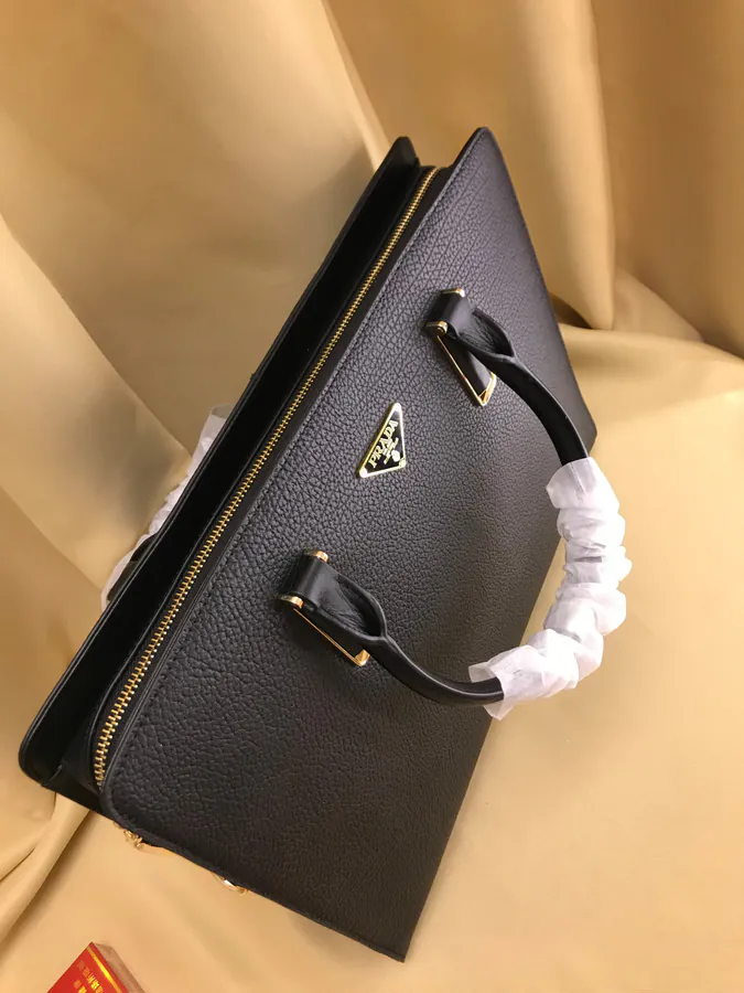 P Family Briefcase Italian Stripe Calfskin, Detachable Shoulder Strap