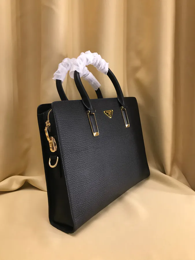 P Family Briefcase Italian Stripe Calfskin, Detachable Shoulder Strap