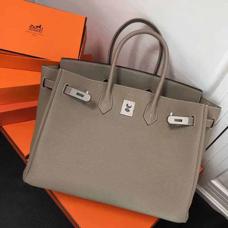 Hermes Birkin Silver Clasp Bucket Bag in Grained Calfskin
