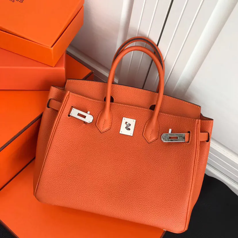 Hermes Birkin Silver Clasp Bucket Bag in Grained Calfskin