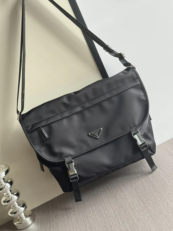 Prada 2024 New Style Parachute Nylon Bag with Genuine Leather Strap
