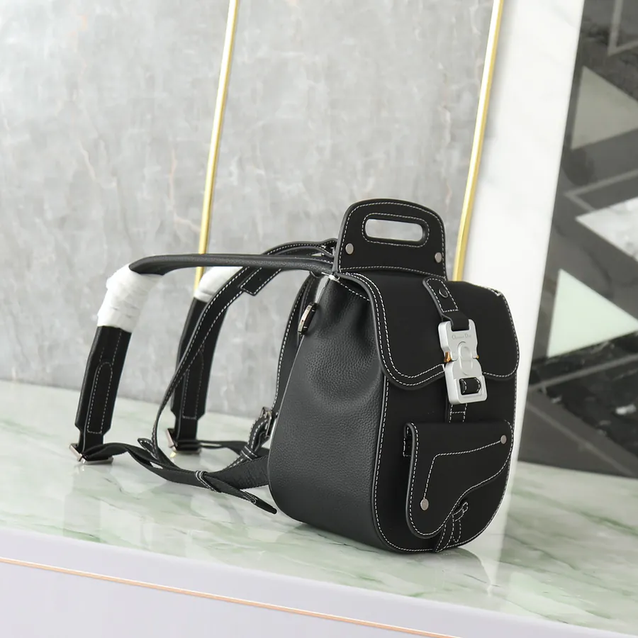 Christian Dio Mini Crossbody in Black Grained Calfskin