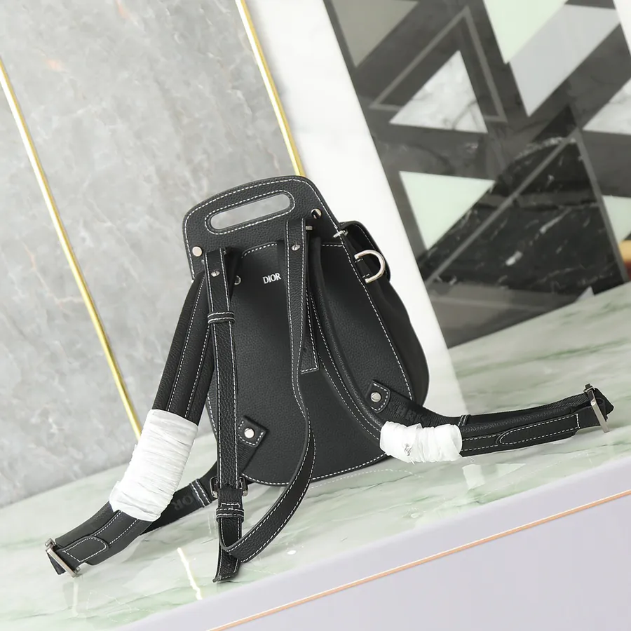 Christian Dio Mini Crossbody in Black Grained Calfskin