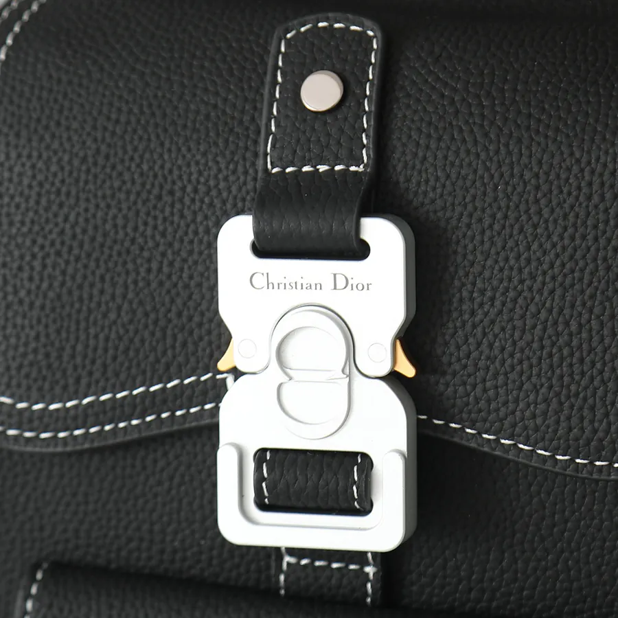 Christian Dio Mini Crossbody in Black Grained Calfskin