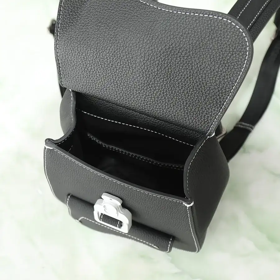 Christian Dio Mini Crossbody in Black Grained Calfskin