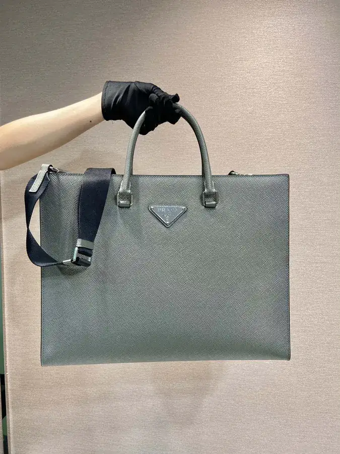 New Business Bag with Detachable Nylon Strap Saffiano Leather