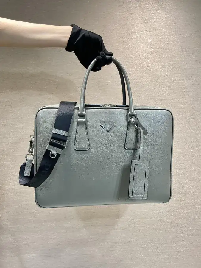 Elegant Double Compartment Briefcase with Saffiano Leather