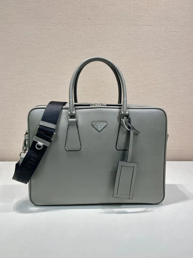 Elegant Double Compartment Briefcase with Saffiano Leather
