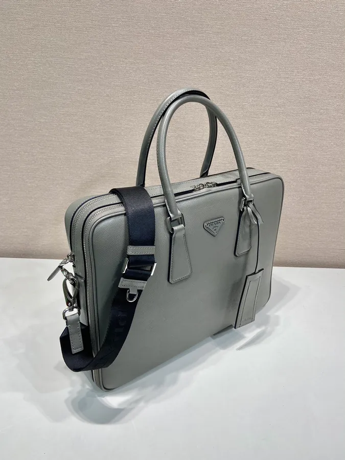 Elegant Double Compartment Briefcase with Saffiano Leather