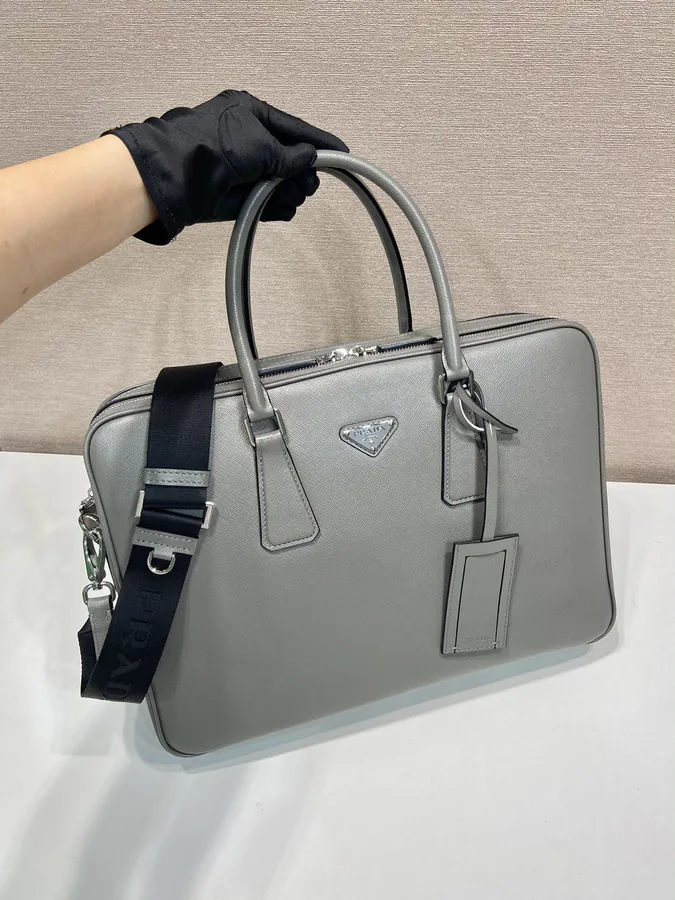 Elegant Double Compartment Briefcase with Saffiano Leather