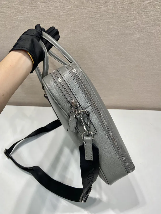Elegant Double Compartment Briefcase with Saffiano Leather