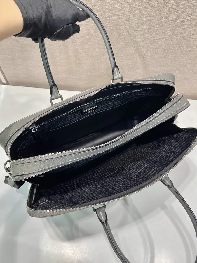 Elegant Double Compartment Briefcase with Saffiano Leather
