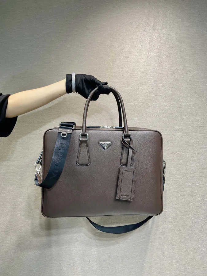 Double Compartment Briefcase in Deep Caramel