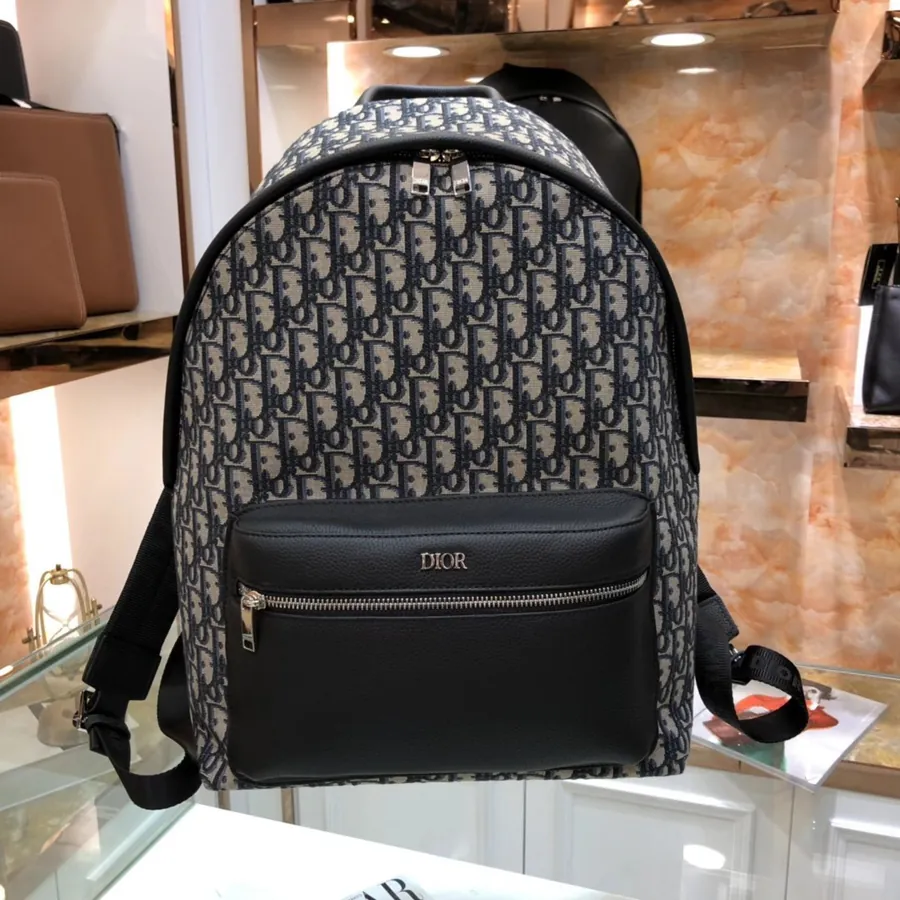 Dior Men's Latest Backpack Oblique Pattern, Grained Calfskin Details