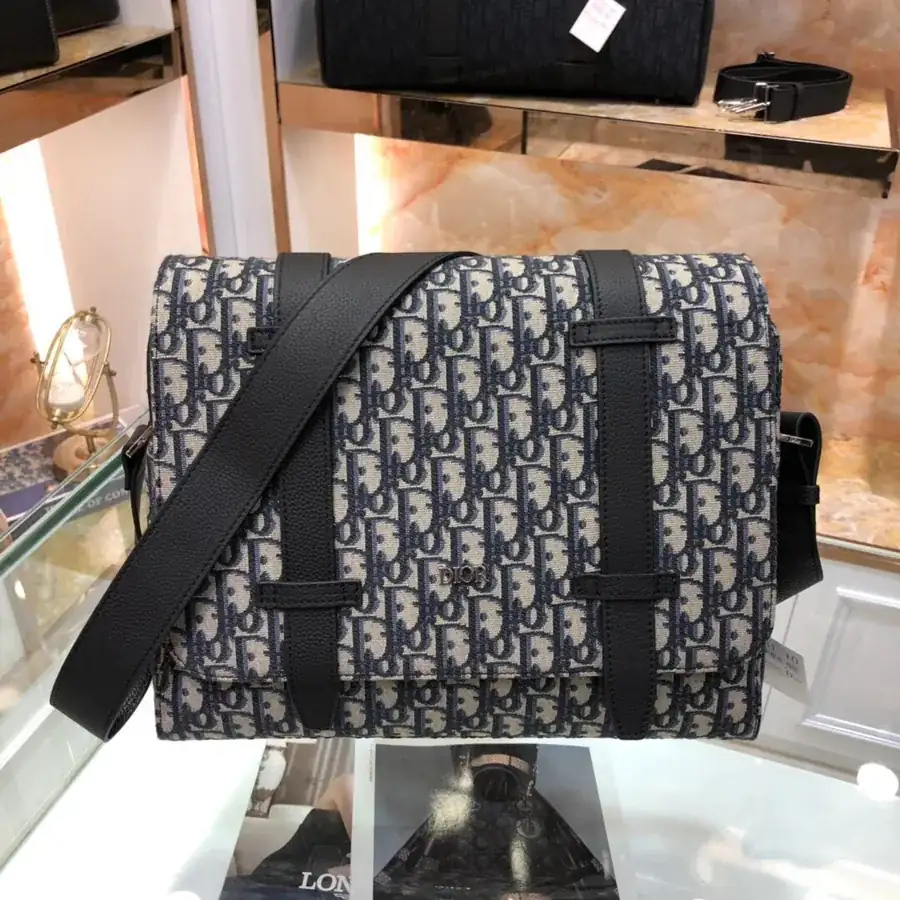 Dior New Mail Bag Black Grained Calfskin with Oblique Pattern