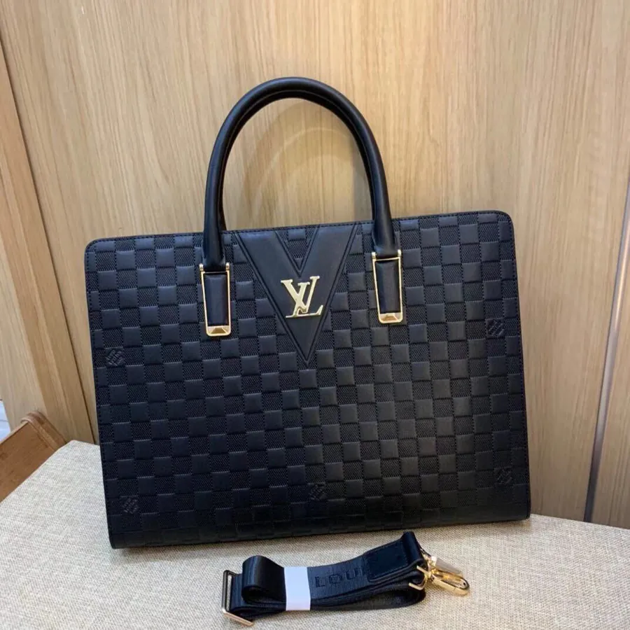 LV Genuine YKK Hardware Briefcase Grained Calfskin