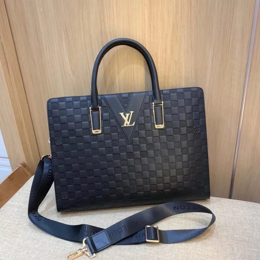 LV Genuine YKK Hardware Briefcase Grained Calfskin
