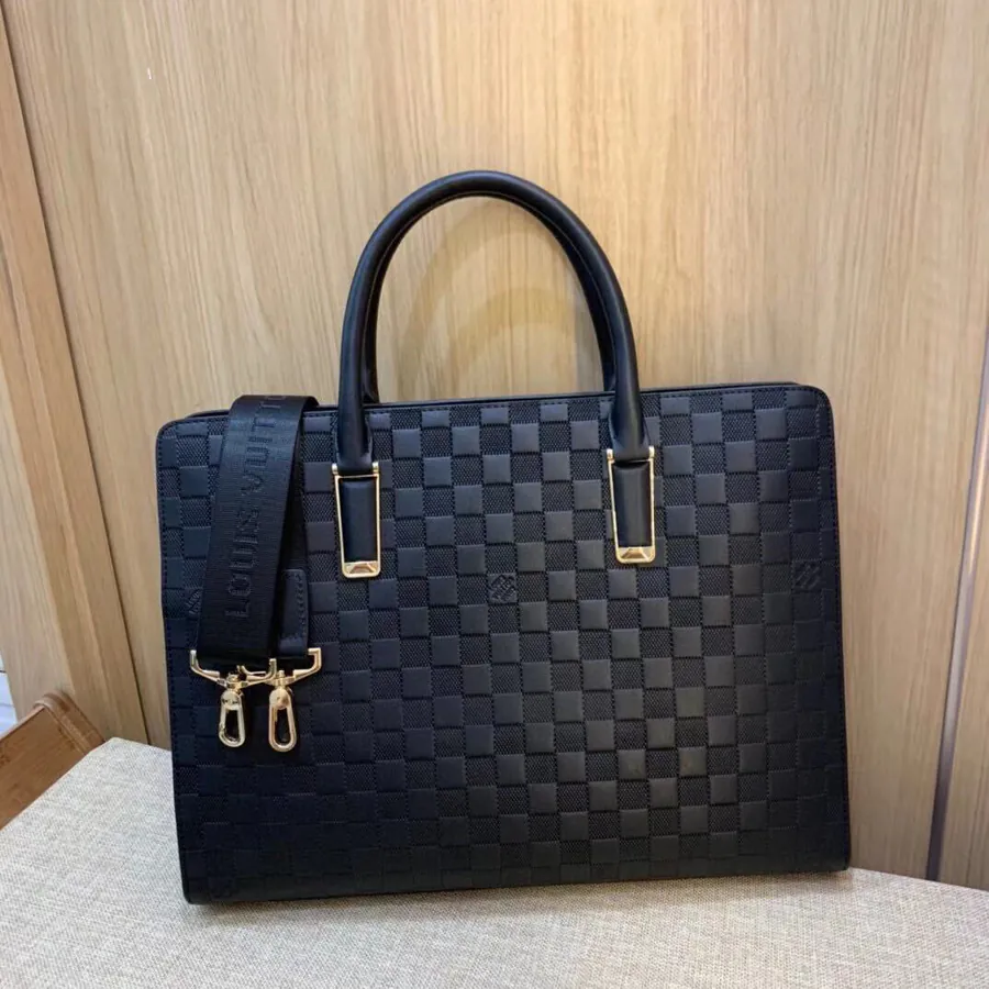 LV Genuine YKK Hardware Briefcase Grained Calfskin