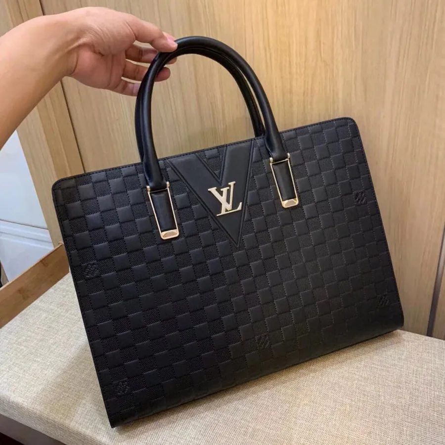 LV Genuine YKK Hardware Briefcase Grained Calfskin